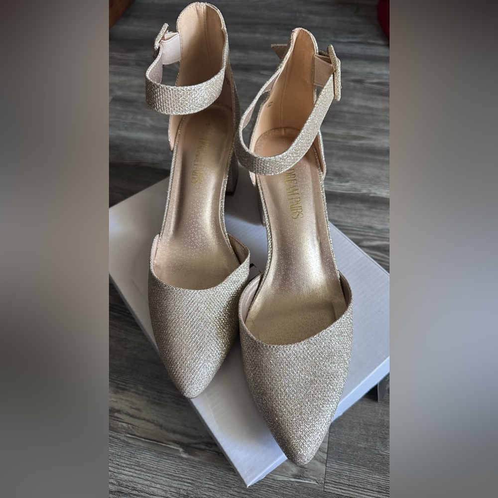 DREAM PAIRS Women Low Stilettos Heel Pump Shoes Ankle Strap Pointed Toe Shoes